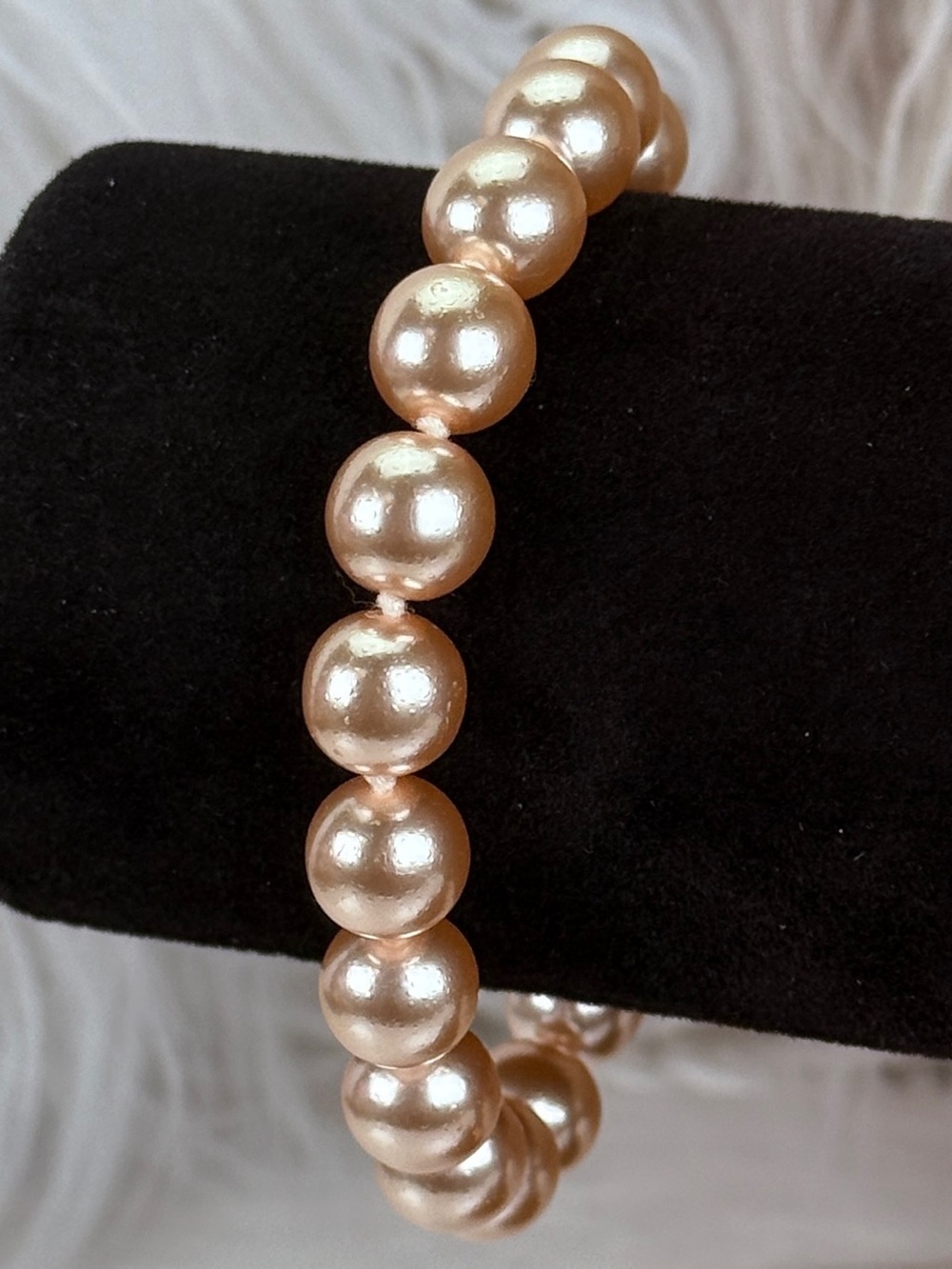 Lustrous vintage, gold tone, champagne, faux, pearl bracelet